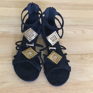 MUK LUK Gladiator Sandals, gold beaded detail